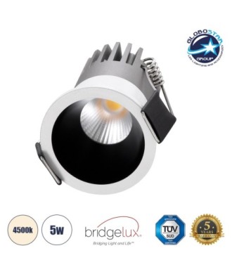 GLOBOSTAR® MICRO-S 60234 Χωνευτό Downlight Σποτ LED 5W 650lm 38° AC 220-240V IP20 Φυσικό Λευκό 4500K - Bridgelux COB Chip & TÜV SÜD Driver - Λευκό & Μαύρο Ματ - Μ4 x Π4 x Υ5.9cm - Q3.5cm - 5 Χρόνια Εγγύηση